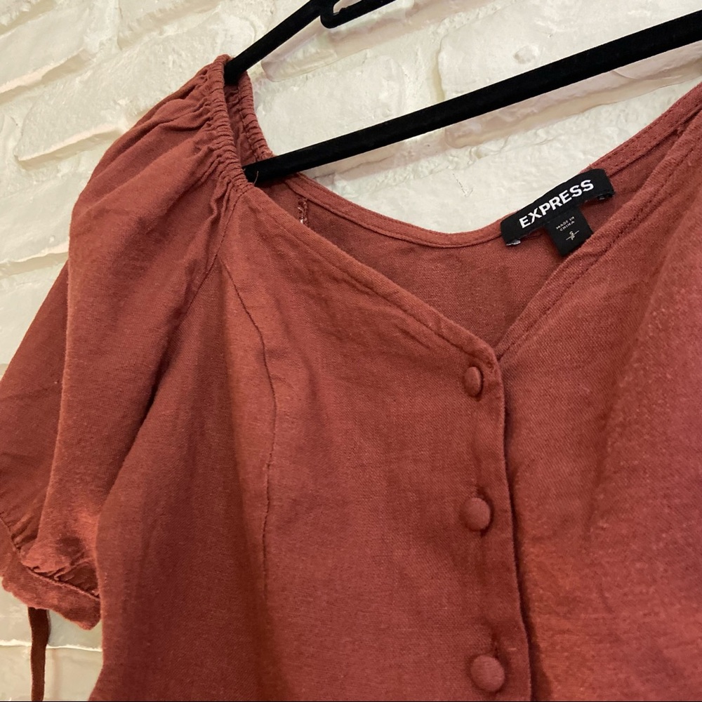 Express Button Up Puff Sleeve Blouse - Picture 2 of 6